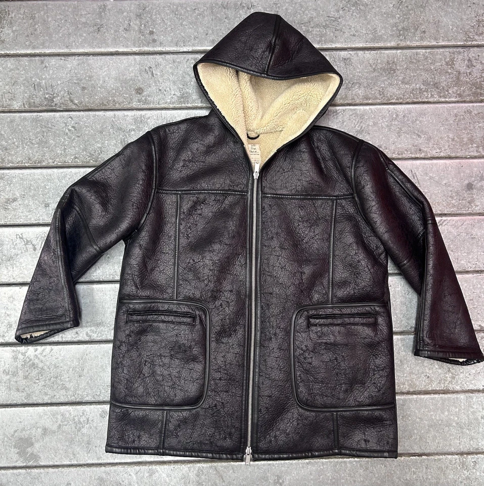 We the Free Black Vegan Leather Faux Shearling Oversized Coat Jacket Size XS New