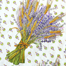 French Provencal Cotton Oval Tablecloth Lavender Bouquet White Yellow Edge 57x74