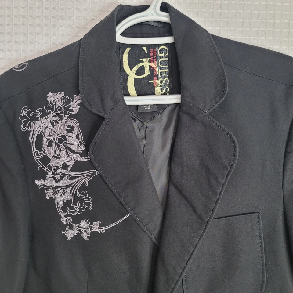 GUESS S/P 100% Algodón Denim Negro Floral Bordado Botón Bolsillos Forrados  Foto 2 de 4