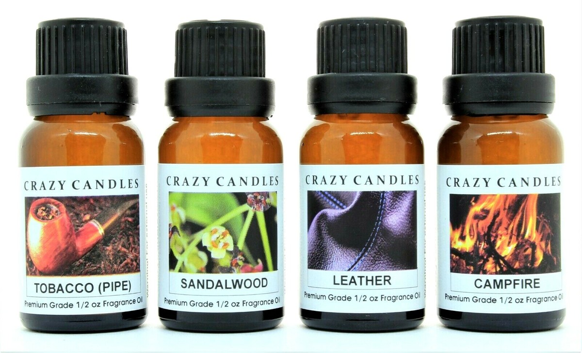 tobacco oil for candles 4 Oils Leather, Campfire, Tobacco, Sandalwood 1/2oz Premium Grade Crazy  Candles