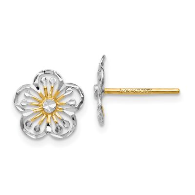 14k Two-Tone Gold Polished and Diamond-Cut Post Earrings