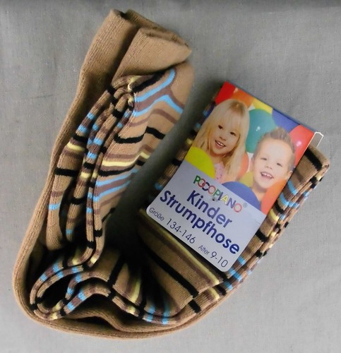 Pocopiano Kinder Strumpfhose, hellbraun und geringelt, 134-146 9-10 Jahre, Neu - Bild 3 von 5