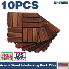 10/20/30x Acacia Wood Deck Tiles 12"x12" Interlocking Patio Floor Pavers Tiles
