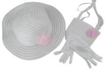GIRLS TODDLER EASTER HAT DRESSUP TEAPARTY SET WHITE HAT MATCHING HANDBAG GLOVES