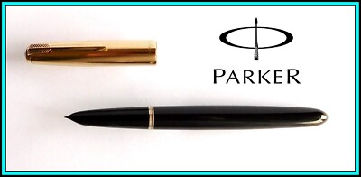Vintage PARKER VACUMATIC 51 Fountain Pen - BLACK 14K Nib MEDIUM