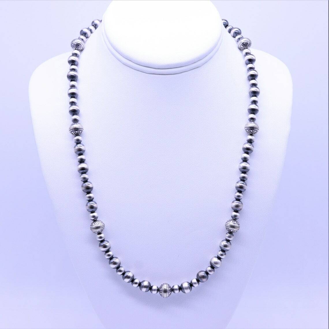 10mm Beaded Navajo Pearls Necklace, Sterling Silver Aztec Native American