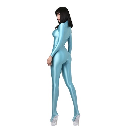 Damen Glitzer Satin Overalls Bodysuit Back Zipper Langarm Cosplay Tights Catsuit - Bild 10 von 26