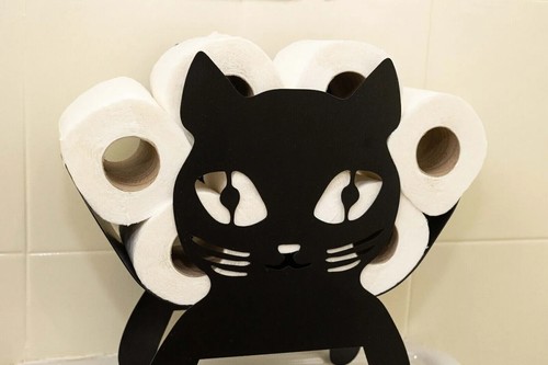 Novelty Black Cat Toilet Roll Holder Bathroom Free Standing Metal Kitten Storage - Picture 11 of 24