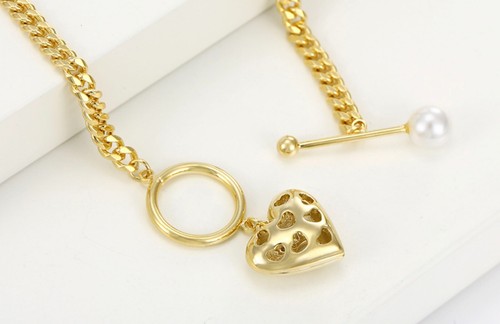 9K GOLD GF LADY GIRLS PAW PRINT HEART TOGGLE PEARL BONE BAR CURB CHAIN BRACELET - Picture 7 of 9