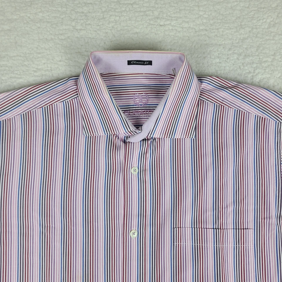 Рубашка мужская Bugatchi Uomo большая фиолетовая синяя в полоску классический крой платье на пуговицах * - Изображение 2 из 4