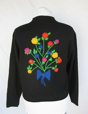Emanuel Ungaro Parallele black knit cardigan jacket M L flowers back Vintage Ter