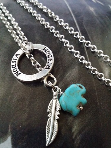 Collar colgante de plata Good Karma Open Wisdom azul turquesa elefante Lariat - Imagen 7 de 7