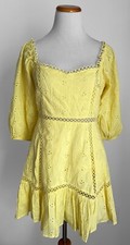 ASOS Yellow Broderie Eyelet Half Sleeve Dress, Off Shoulder, Lemon Pattern, Sz 6