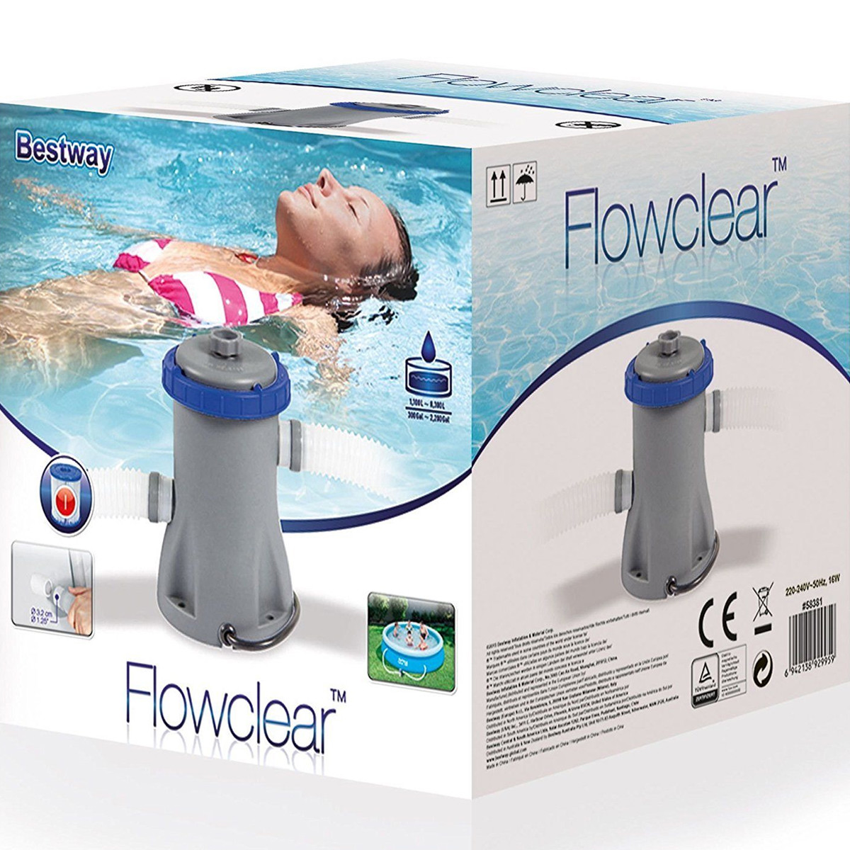 BOMBA DE FILTRO FLUIDO BESTWAY 800gal piscina de hasta 15 ft con accesorios de 32 mm