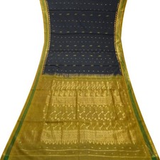 Namaste Vintage Black Sarees Silk Cotton Zari Handwoven Sari 5YD Craft Fabric