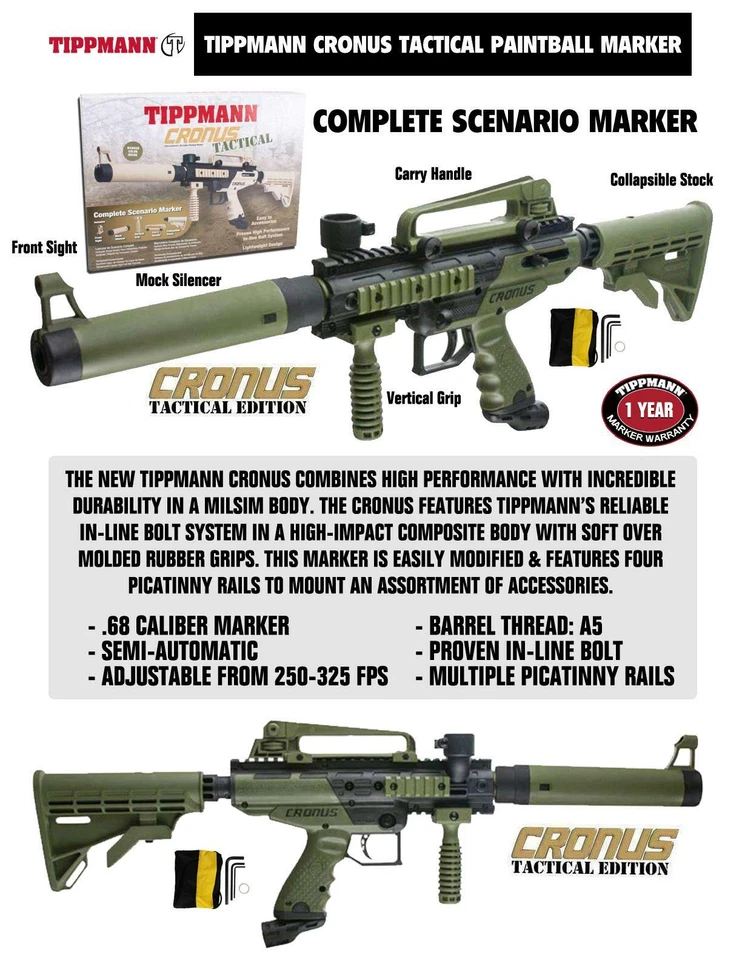 Pistola táctica de paintball Tippmann Cronus - negra/oliva T141007 Foto 2 de 4