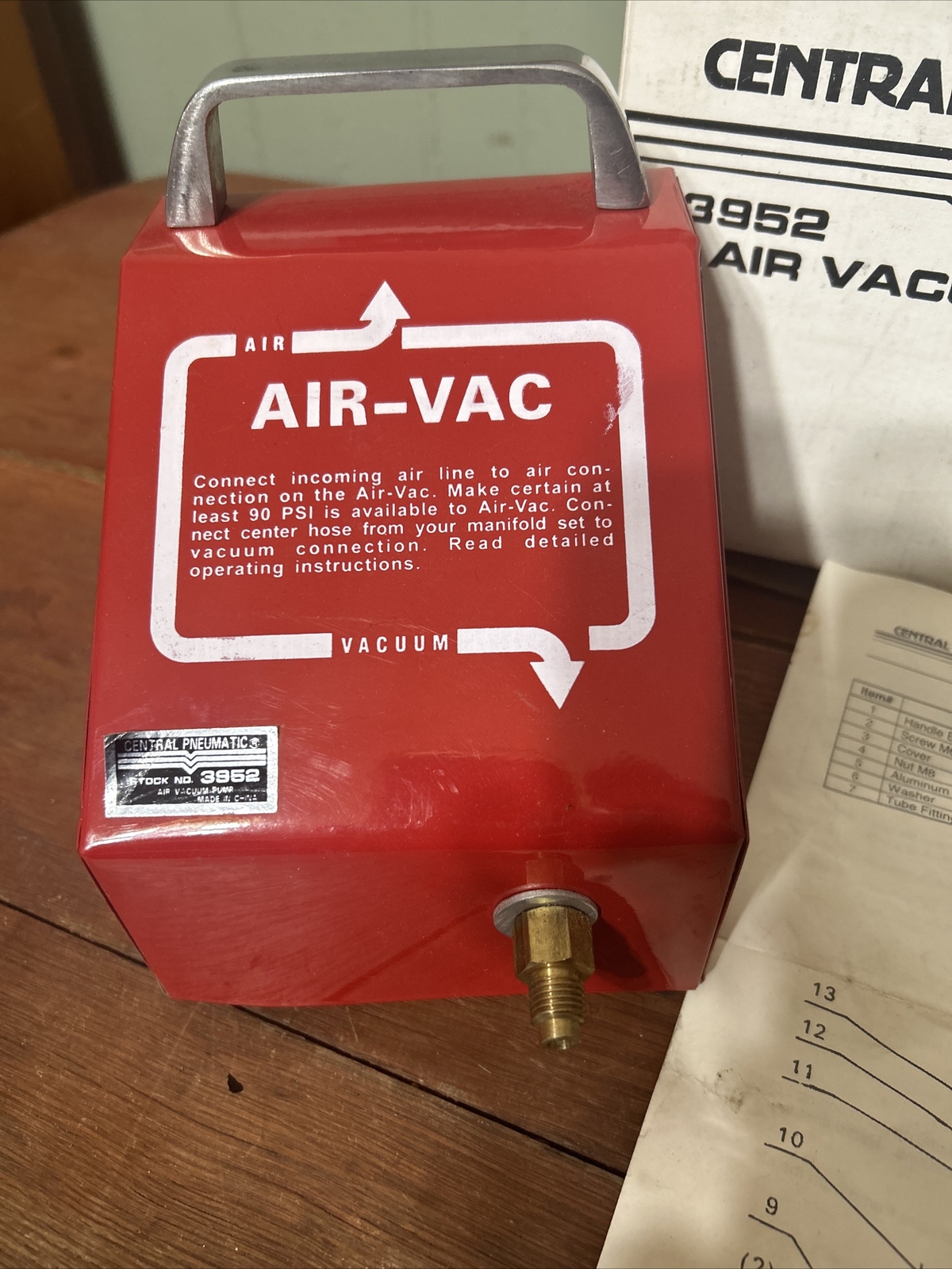 Brand New in Box Central Pneumatic Air Vacuum Pump Item 3952 AIR-VAC | eBay