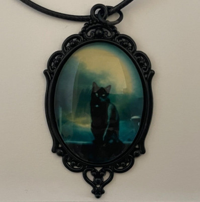 Cat Necklace Gothic Jewelry Halloween Cats Goth Witch Victorian Necklace