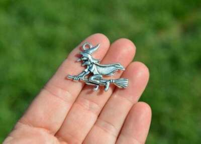  WITCH GOTH BROOM pendant 22'' Sterling Silver 925 necklace HALLOWEEN women men