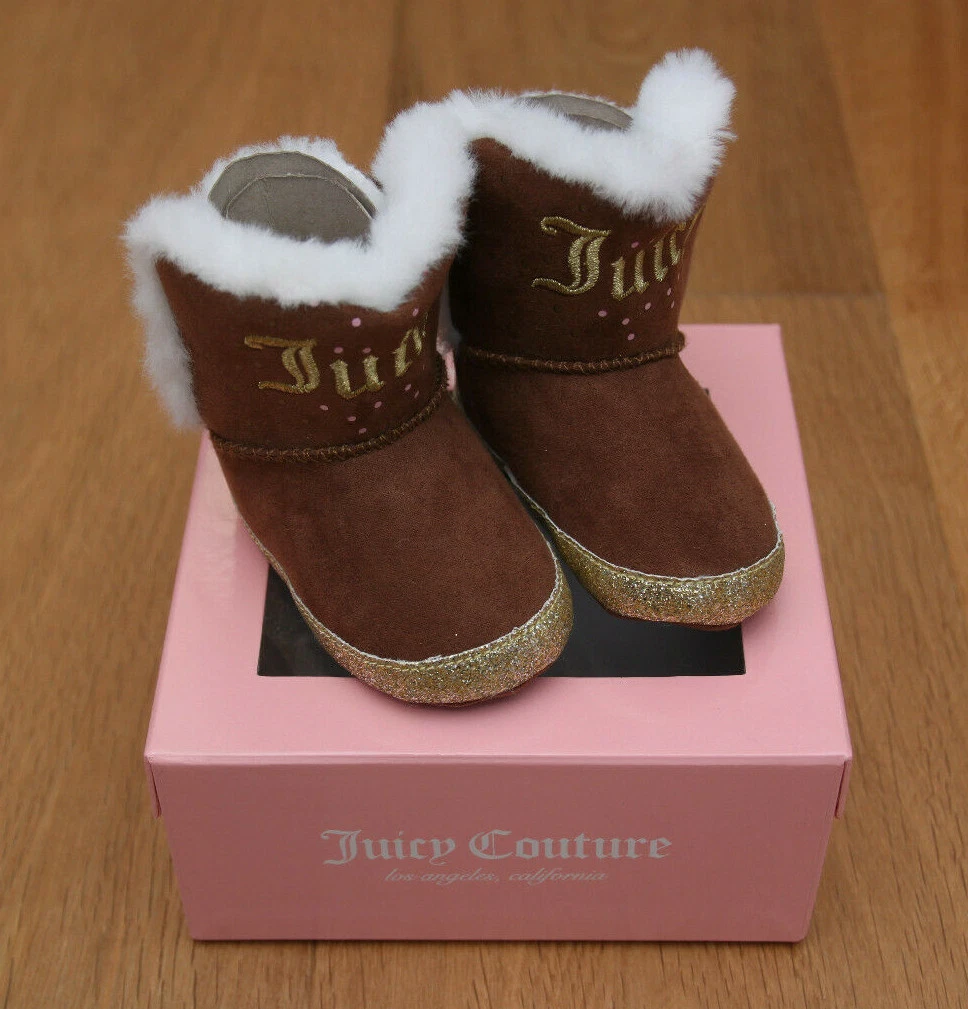 Juicy Couture Girl Baby Burbank Crib Shoes Brown White Gold Faux Fur Size 2