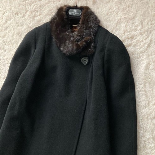 MAISON DE LILIANA Wool wrap long coat, mink fur, black so - Picture 2 of 10