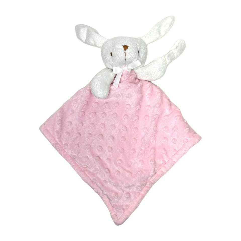 Mantas y Beyond Rosa Blanco Minky Conejo Bebé Manta de Seguridad Lovey Foto 2 de 4