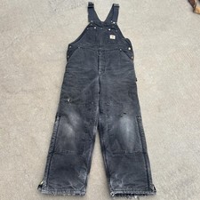 Carhartt Bib Overalls Mens 38x30 Black Canvas Insulated Quilt Lined Workwear