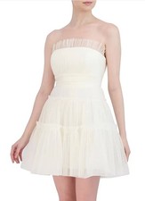 NWT BCBGMAXAZRIA Strapless Tiered Tulle Mini Dress White Size 0 398 jb