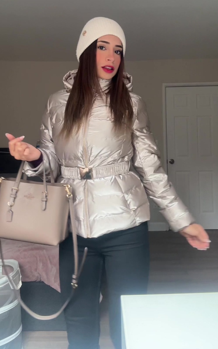 Zara Fitted Short Windproof Anorak Jacket Shiny Cava Gold M L XL