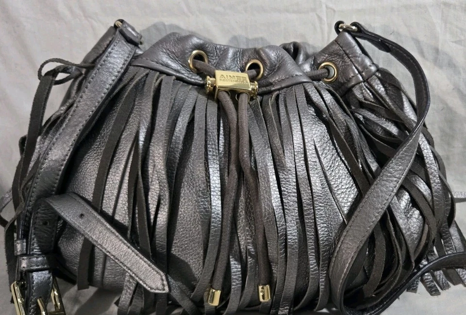 Bolso Bandolera Aimee Kestenberg Gris Peltre Cuero Flecos Boho Western Chic Foto 2 de 4