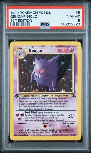 1999 Pokémon Fossil Gengar Holo 1st Edition PSA 8