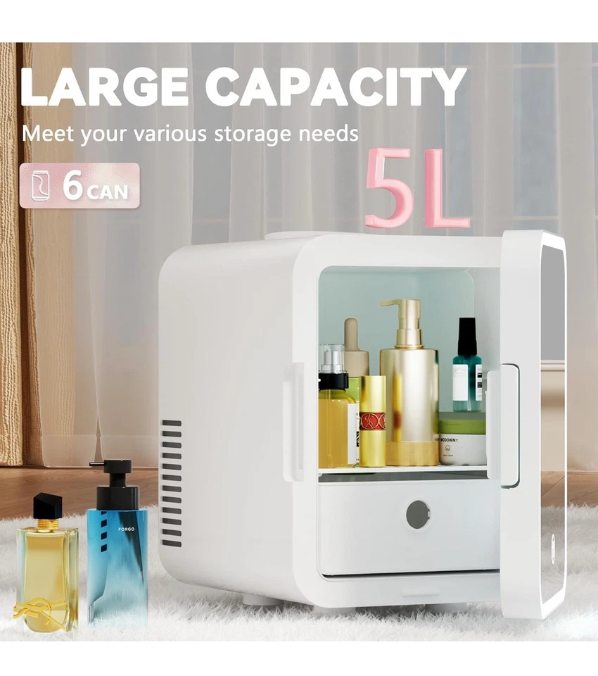 Mini Fridge, 5L AC/DC Small Refrigerator with Dimmable LED Mirror - Image 2 of 4