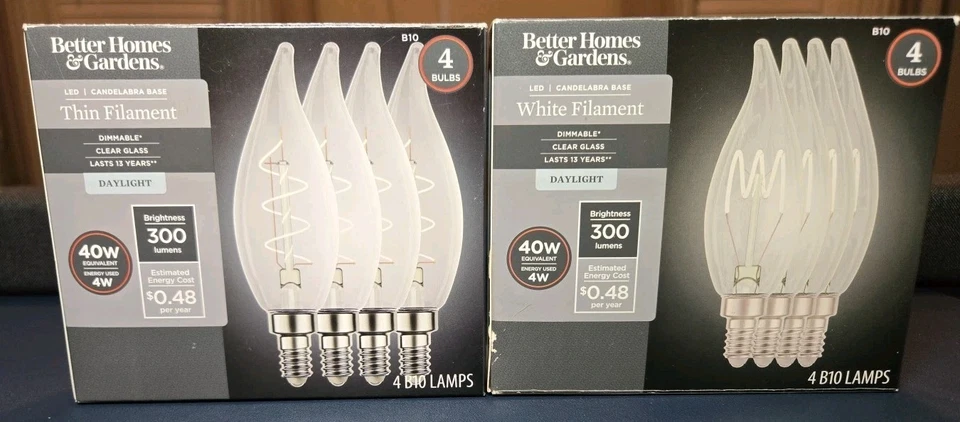 2x Better Homes & Gardens Thin Filament Daylight 40w B10 4pk Clear Glass - Image 2 of 2