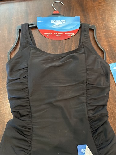 Speedo One Piece Swimsuit Shirred Sides Tank Moderate Cut Black Size Medium - Picture 5 of 6