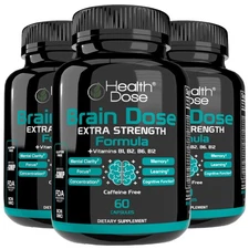 Health Dose Brain Dose 60 Capsules Mental Clarity & Natural Energy Pack of 3