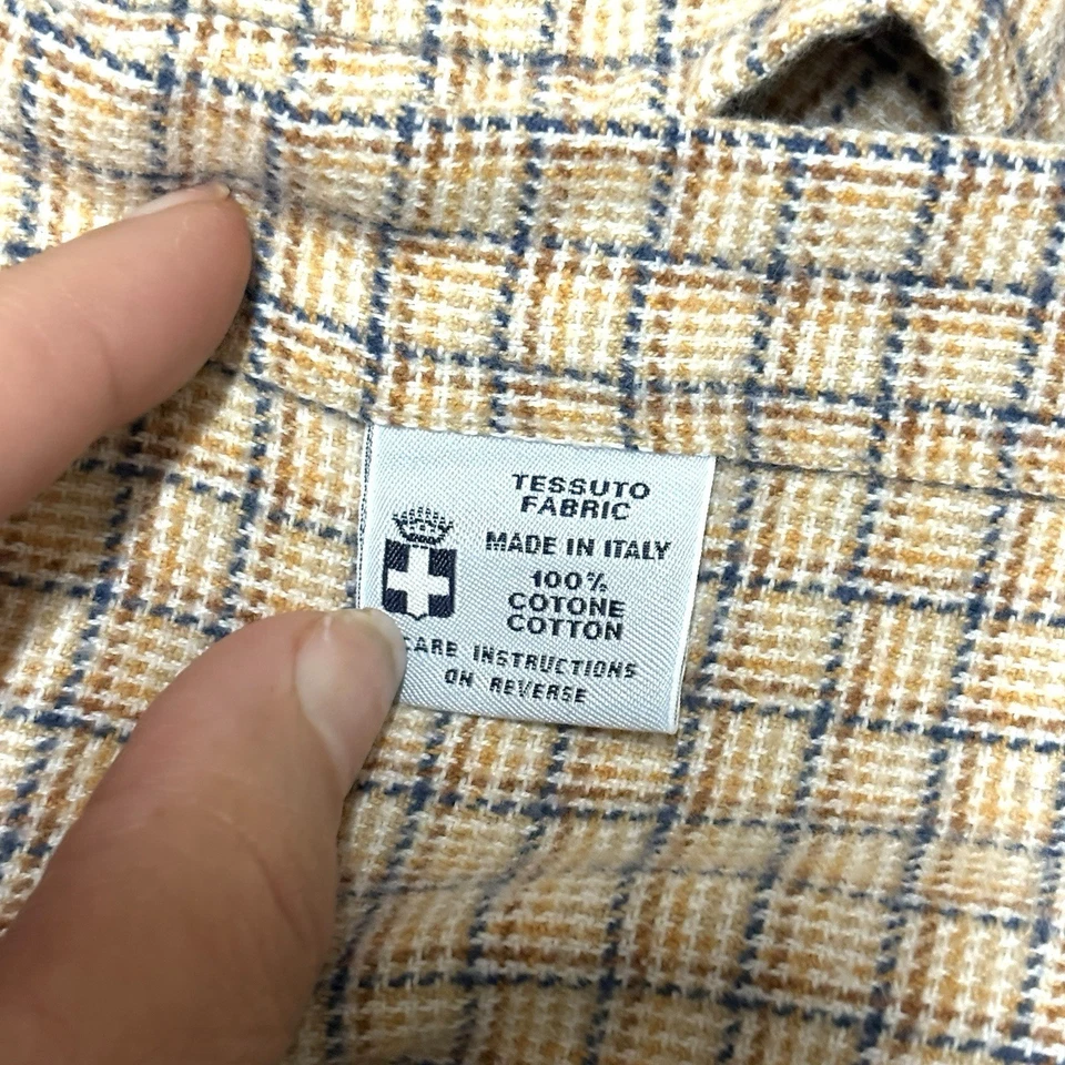 Camisa Truzzi Milano Hombre 39 15 1/2 Cuello Botón Manga Larga Hecha en Italia Cuadros Foto 3 de 4