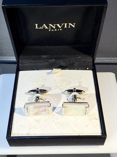 Lanvin Paris Iridescent Silver Tone Cufflinks Germany Vintage With Box