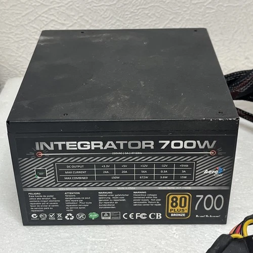Aero Cool Integrator 700w ATX PC Power Supply Black 80 Plus. Untested  