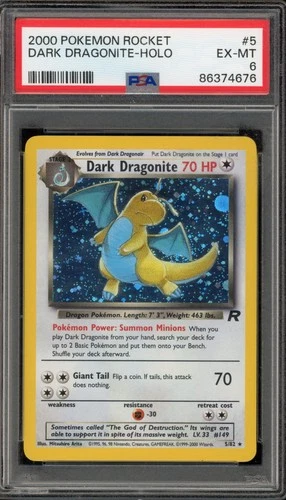 Pokemon Dark Dragonite Team Rocket Unlimited Holo Rare #5 PSA 6