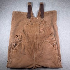 Carhartt Bib Overalls Mens 42x34 Brown Duck Double Knee Distressed