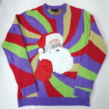 Blizzard Bay Ugly Christmas Sweater Psychedelic Trippy Santa Mens M Holiday NWF