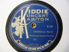 1921 Kiddie Koncert Karton Picture Label RECORD K 100 Cinderella part 1&2