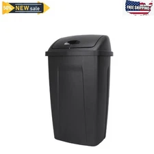 Kitchen Trash Can, 13 Gallon Plastic Garbage Bin with Swing Top Lid, Black New