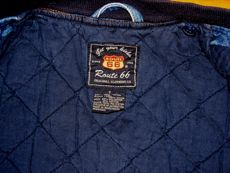 Route 66 Stylish Boys Varsity Quilted Bomber Denim Jacket Boys Size 7 - Image 3 of 3