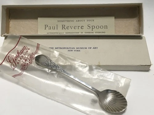 MMA Gorham Sterling Silver Paul Revere Shell Demitasse Condiment, Salt Spoon NIB
