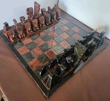 Obsidian Chess Set Grande Size 18" X 18" Hand Crafted In Mexico Excellent Cond.