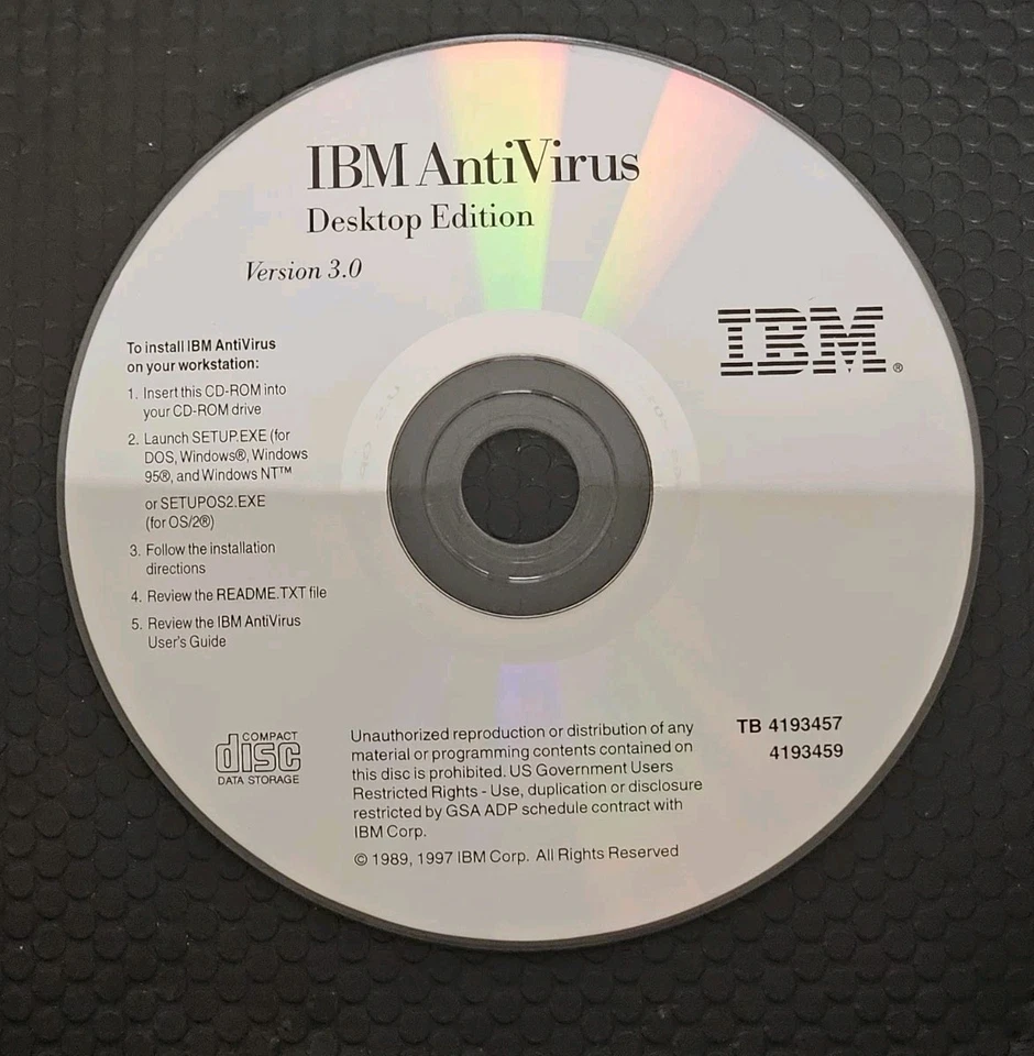 IBM AntiVirus v3.0, DOS, Windows 95/NT & OS/2 Guide/CD/Disk *AS-IS READ* - Image 4 of 4