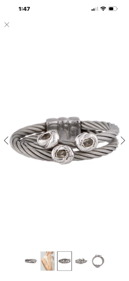 Anillo de cable trenzado trenzado de acero inoxidable plateado Charriol para mujer Foto 3 de 4