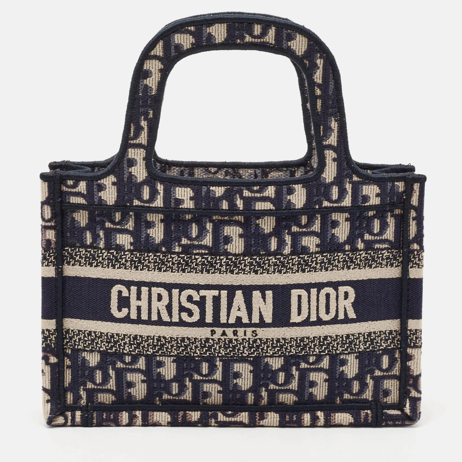 Mini fourre tout Dior en toile oblique bleu marine