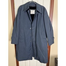 Vintage London Fog Maincoats Navy Blue Trench Coat Zip Out Faux Fur Liner 38 Reg